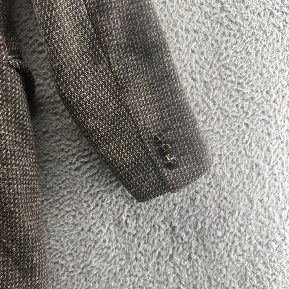 VINTAGE‎ Tweed Jacket Mens 42L Brown Herringbone Wool 2 Button Sport Coat Retro - Picture 10 of 16